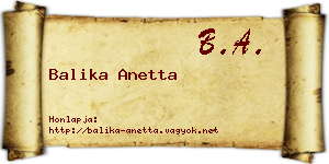 Balika Anetta névjegykártya